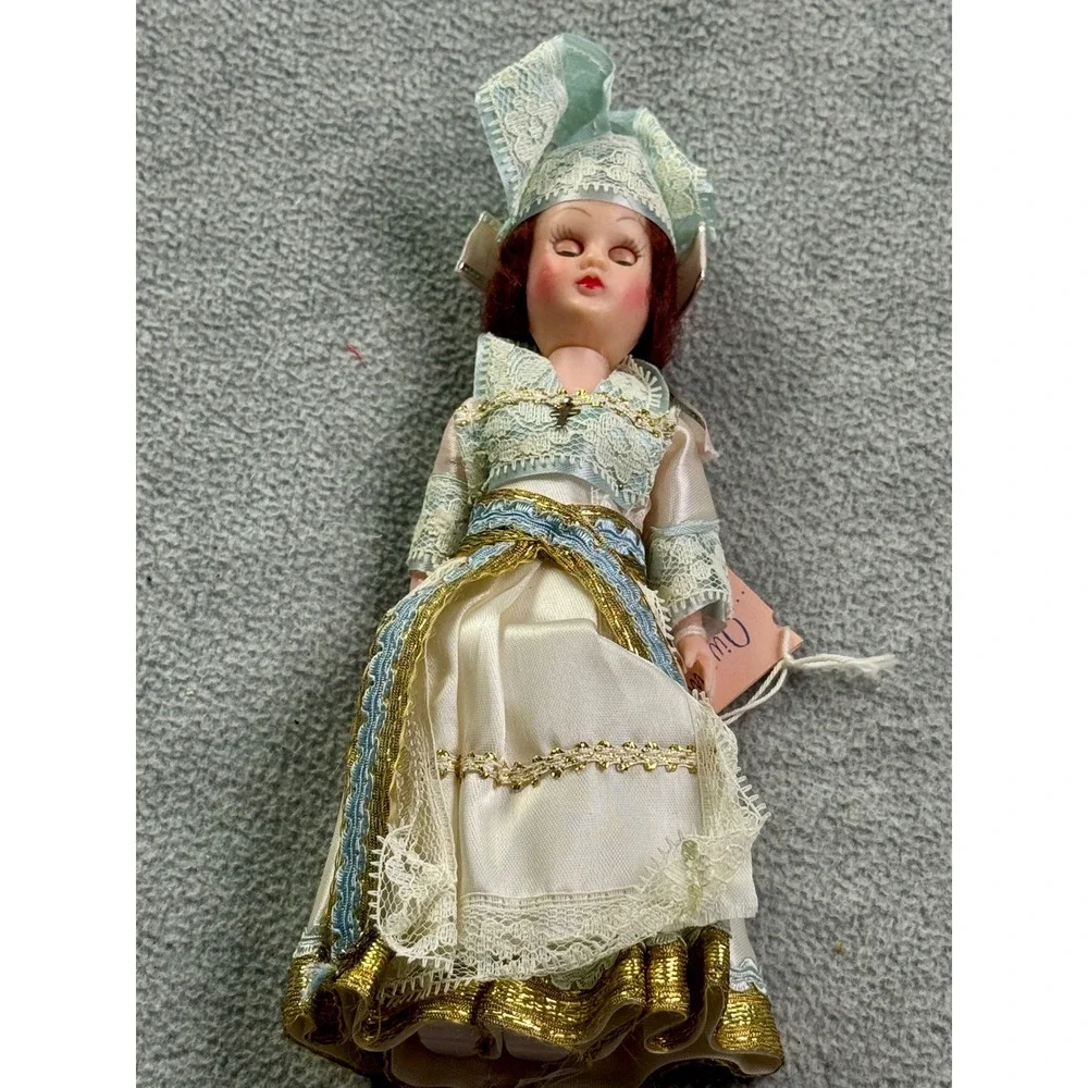 Vintage French Souvenir Doll Sleep Eyes Lace Costume France Native Dress Tagged